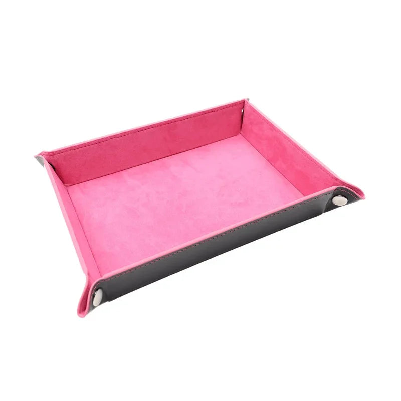 Foldable Dice Tray PU Leather Flannel Game Dice Plate Four Corners Folded Tray Home Desktop Decoration Box Coin Key Storage Tray