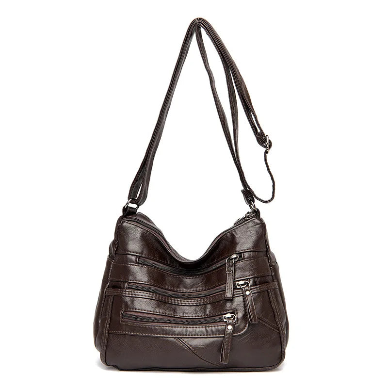 Washed Soft Leather Crossbody Bag for Women Double Layer Large Capacity Shoulder Box Bag Elegant Everyday Purse