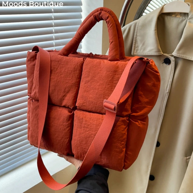 MOODS Square Shoulder Crossbody Bags For Women 2024 Spring New Trendy Cotton Padded Handbags Lux Large Capacity Quilted Tote Bag