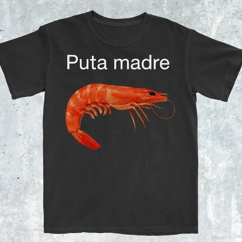 Funny Shrimp Memes, Shrimp-patterned T-shirt Memes, Shrimp, Aggressive, Satirical Viral Memes, and Confused Memes.women Summer