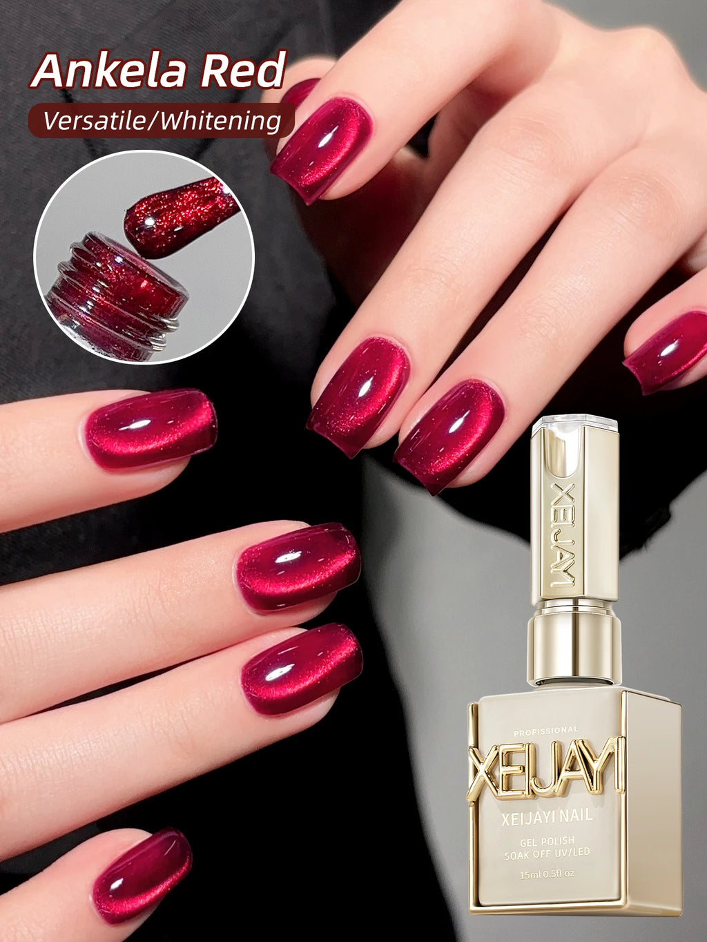 15ml Ankela Red Series 2 Colors Cat Eye Magnetic Gel Nail Polish Starter  Nail Gel Polish Suitable For New Year