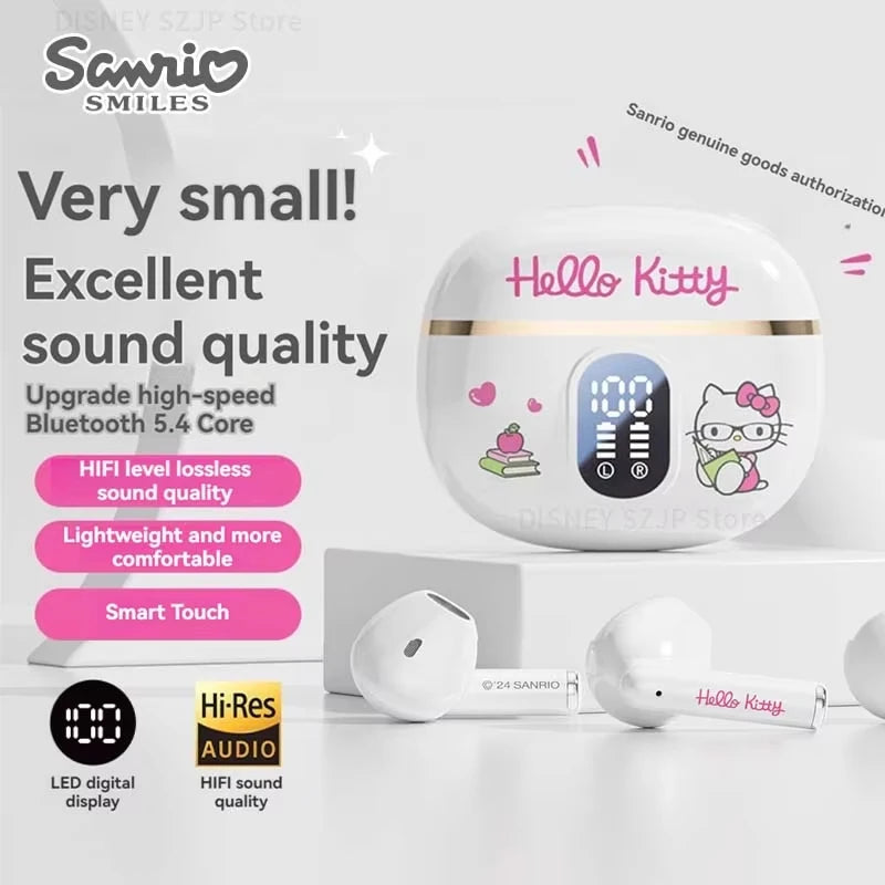 Original Sanrio TWS Bluetooth Earphones Clear Case Kuromi Wireless Headset Hello Kitty In-Ear Sport Noise Reduction Headphone