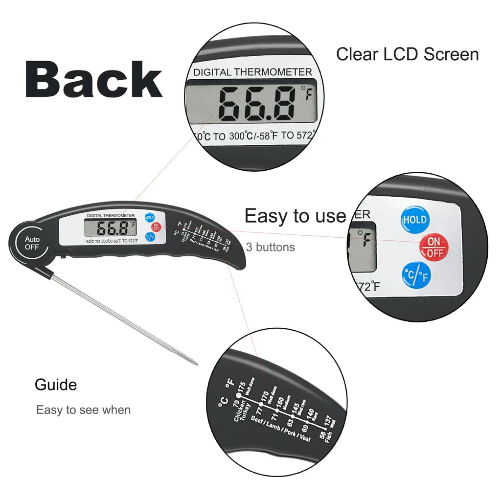 Kitchen Food Thermometer Foldable Digital Display BBQ Thermometer High-Precision Instant-Read LCD Probe Grilling Kitchen Tools