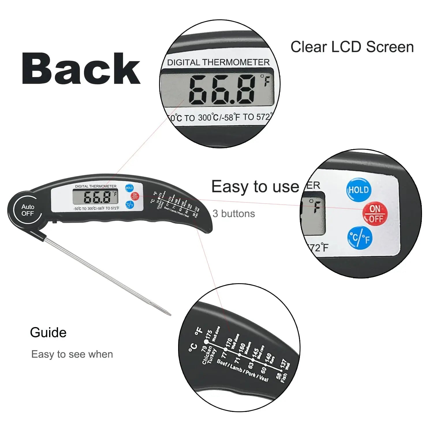 Kitchen Food Thermometer Foldable Digital Display BBQ Thermometer High-Precision Instant-Read LCD Probe Grilling Kitchen Tools