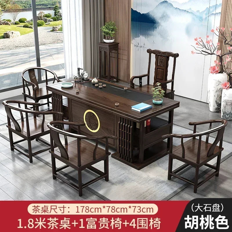 r5.13  solid wood tea table and chair combination one table five chairs coee table tea set household kung fu tea