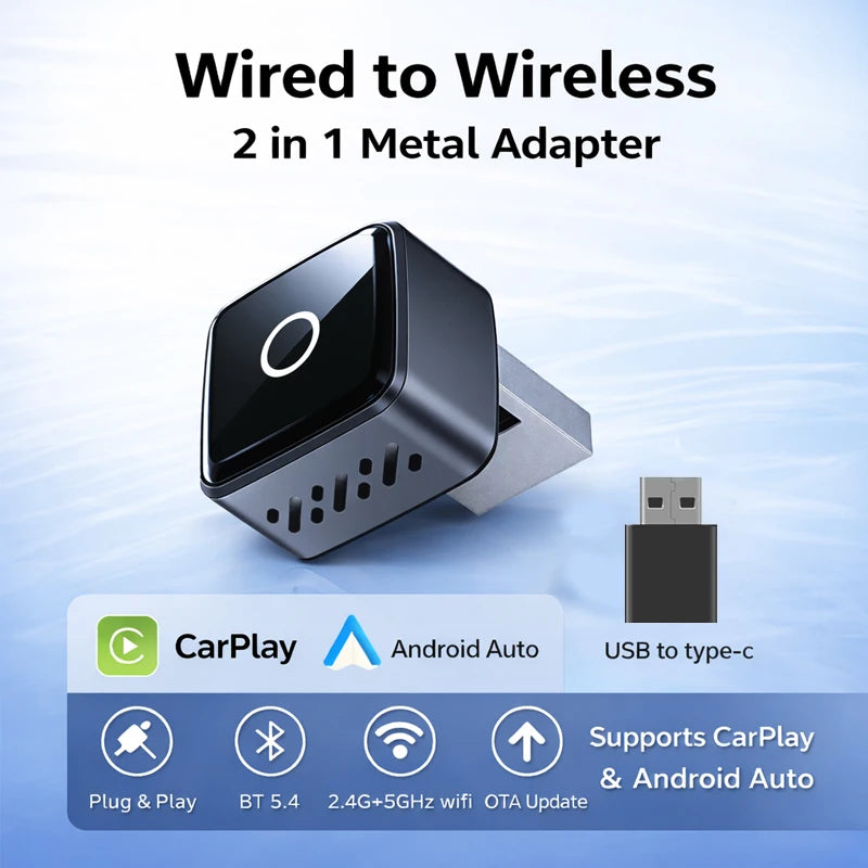 2in1 Wireless CarPlay Dongle Wireless Android Auto Adapter AI Smart Box Car Intelligent Systems For Car With Wired CarPlay