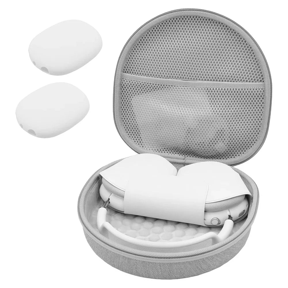 Silicone Ear Pad Cover Set with Dedicated For AIRPODS Max Storage Case Featuring EVA Hard Shell and Soft Interior Lining