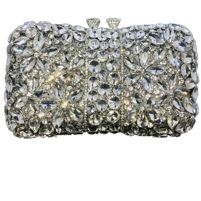 Boutique De FGG Flower Clutch Purses for Women Rhinestone Clutch Bags Formal Evening Handbags Party Dinner Crystal Clutch Bag