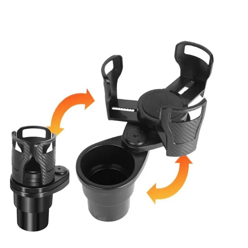 Double-Deck Car Cup Holder 360° Rotating Split Design Adjustable 73-150mm for Truck SUV Center Console with Sponge Pad