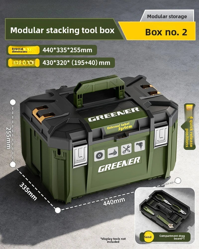 Stackable Toolbox Set Large Hardware Wide Storage Tote Luggage Rolling Handle Multi Function Organizer Box Tool Box Tool Chest