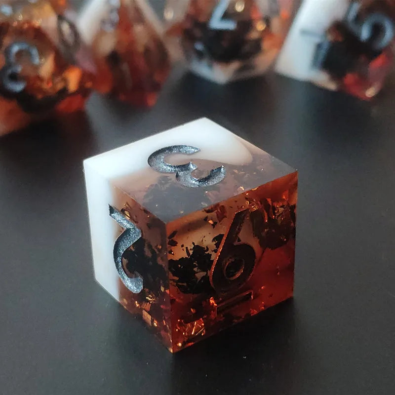 MINI PLANET Gold Sand Liquid Core Dice D&D Set Handmade Polyhedral Resin Dice With Sharp Edge For TRPG DND D6 D20 Dice Games