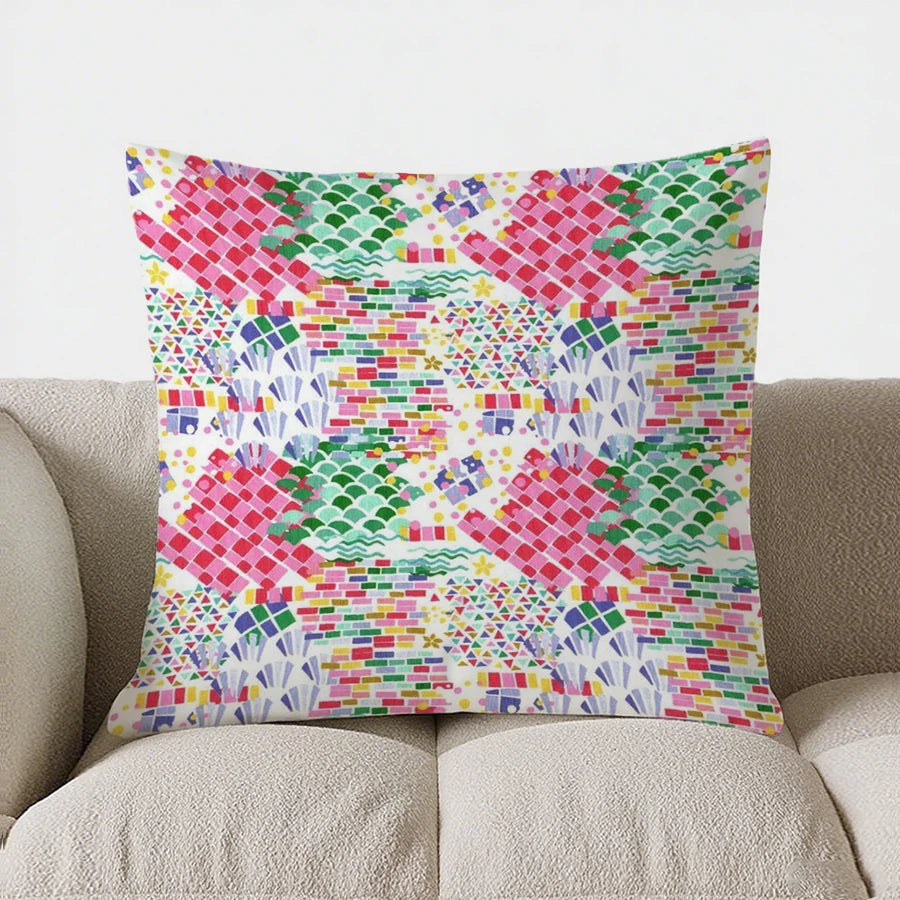 Colorful Geometric Patchwork Pattern Double-sided Printed pillow cover Short plush Suitable living room sofa throw cushion cover