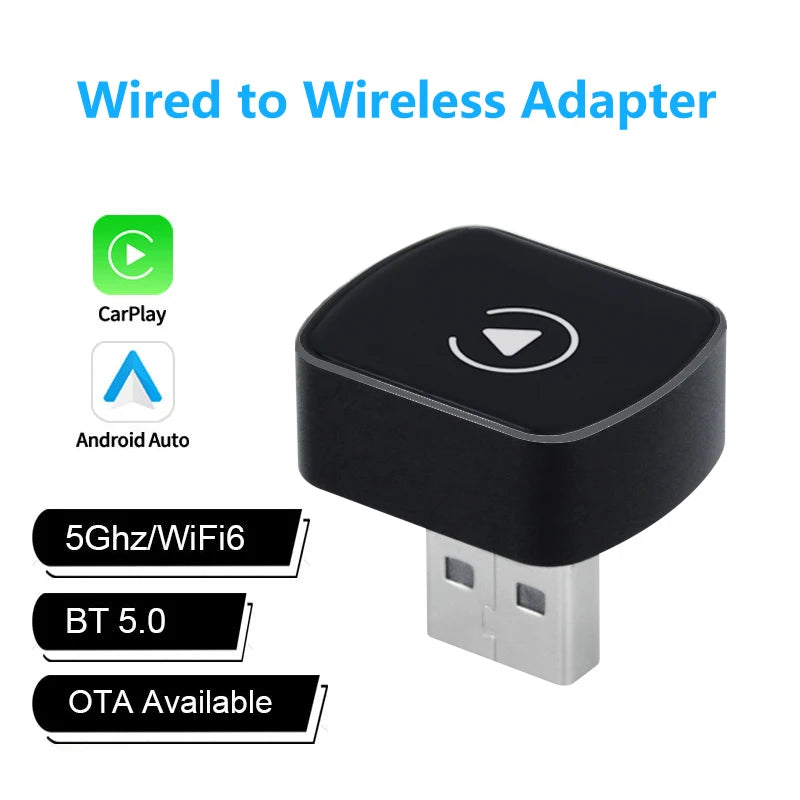 Wireless CarPlay Adapter 50% Smaller 2-in-1 Dual 5GHz WiFi 1-Min Setup for 1000+ Cars Compatible with iOS & Android