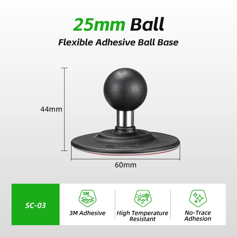 FANAUE 1 Inch Ball Mount Flexible Adhesive Suction Cup Car Dashboard Suction Cup for GPS Camera Smartphones Accessories