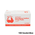 100Pcs Povidone Iodine Antiseptic Swabs Disposable Pre-Sterilized Cotton Pads for Wound Care First Aid Surgical Emergency Kits