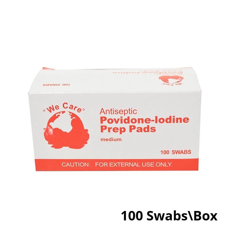 100Pcs Povidone Iodine Antiseptic Swabs Disposable Pre-Sterilized Cotton Pads for Wound Care First Aid Surgical Emergency Kits