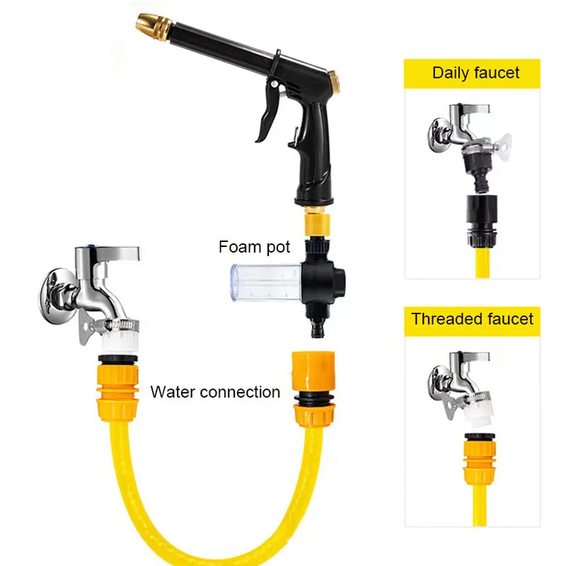 Portable High-Pressure Water Gun Cleaning Car Wash Machine Garden Watering Hose Nozzle Sprinkler Foam Thread Quick Connector
