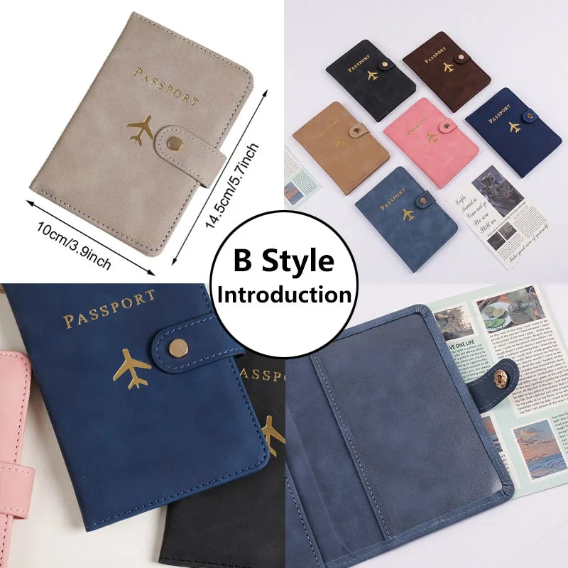 Soft PU Leather Multi Slot Passport Cover with Airplane Logo Snap Closure SIM Card Holder Travel ID Document Ticket Wallet
