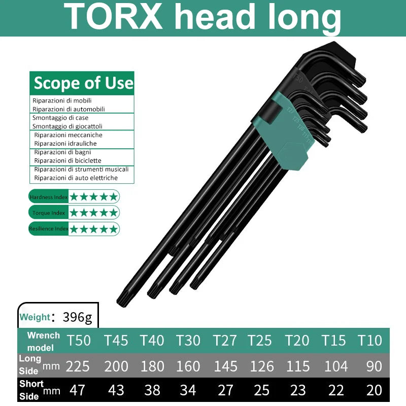 9Pcs Hex Wrench Set L Type Allen Key Set 1.5-10MM Hexagon Flat Ball Torx Star Head Spanner Screwdriver Set Household Hand Tools