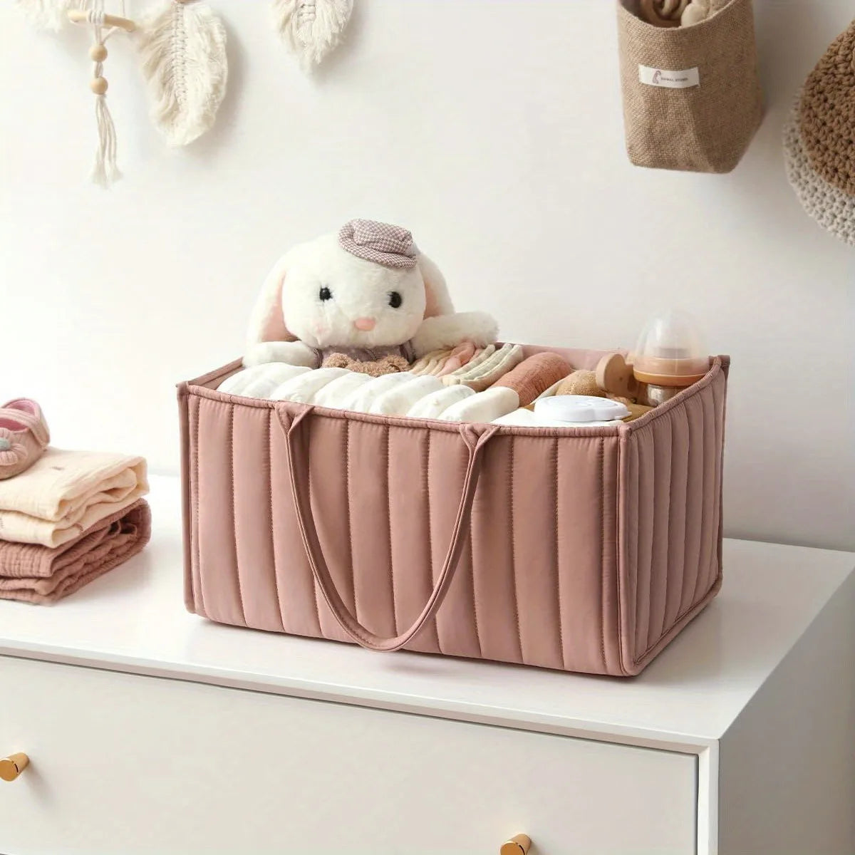 Baby Stroller Bag Home Storage Bag Large Capacity Felt Cloth Mommy Bags Carrying Handle Diaper Storage Bags Stroller Organizer