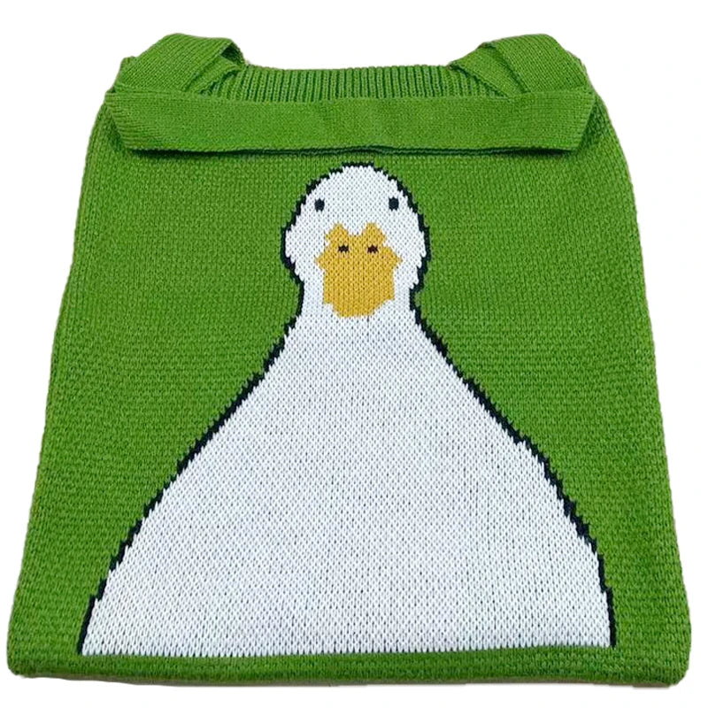 YoReAi Women Knitting Shoulder Bags Cute Duck Ladies Cartoons Handbag Casual Tote Literary BookBag Wool Shopping Bag For Girls
