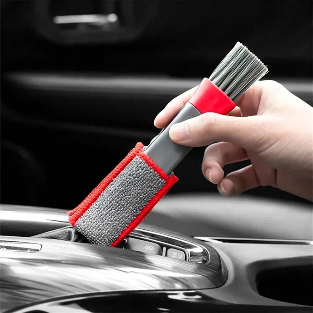 TILONDEX 1/2PCS Soft Nylon Bristle Cleaning Brush with Microfiber Cloth Sleeve for Car Air Vent Auto Interior Gap Detailing