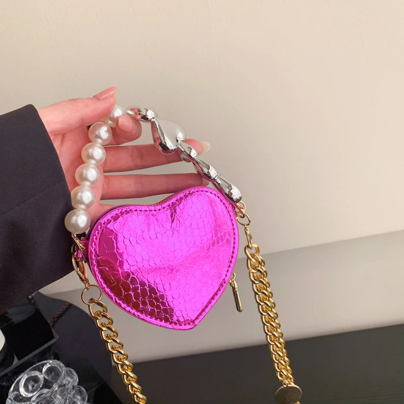 Fashion Sling Bag Mini Crossbody Bag For Women Purse Lipstick Pouch PU Leather Shoulder Bag Cute Heart Love Evening Clutch Bag