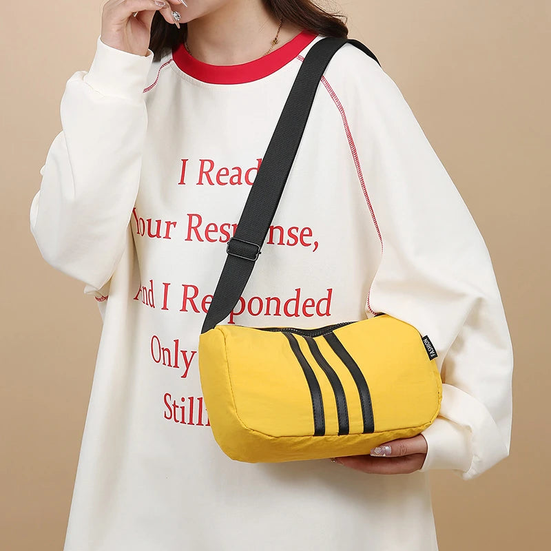 Crossbody Bag Women Large Capacity Nylon Striped Casual Sports Single Shoulder Purse Oxford Travel Handbag Outdoor Gym Luggage