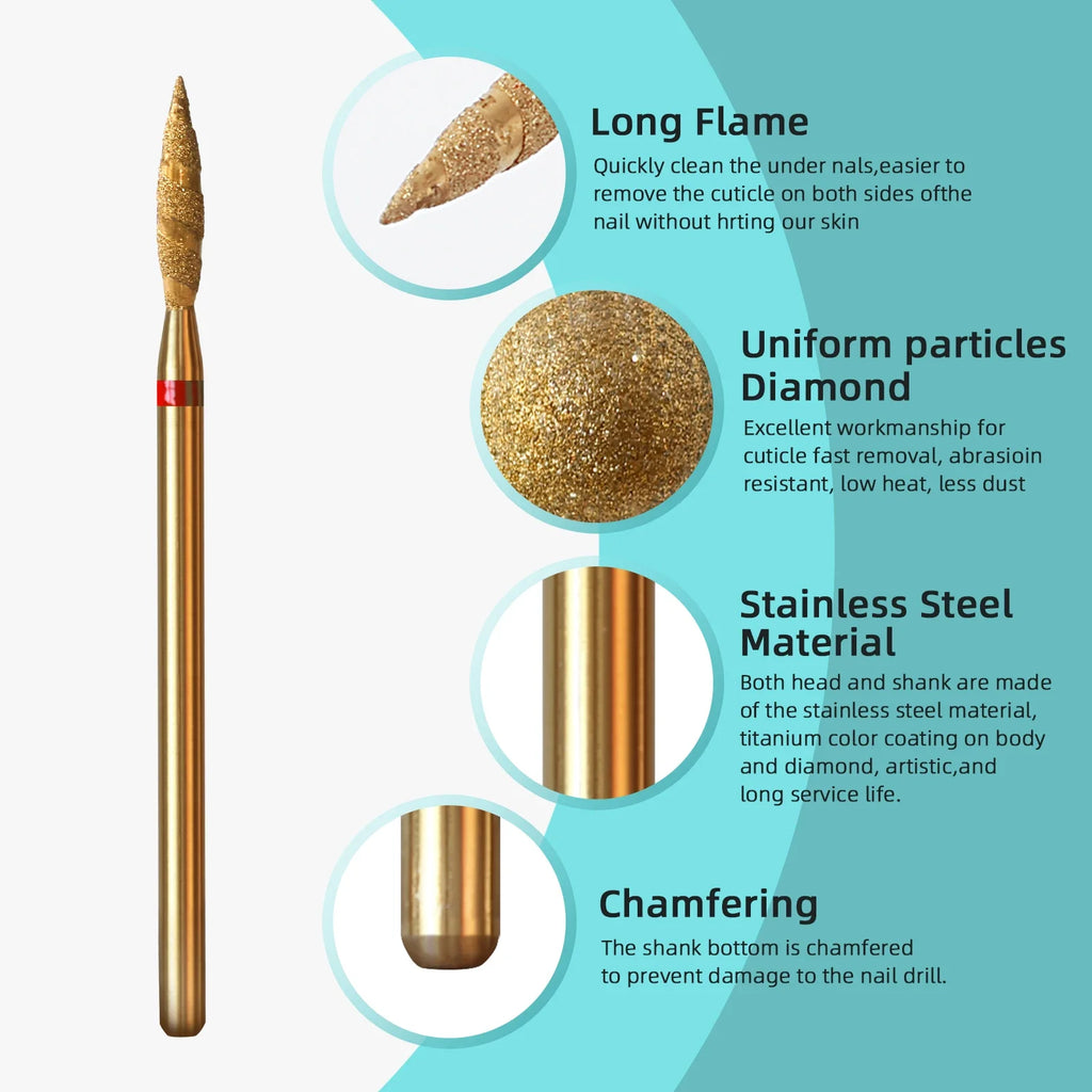 HYTOOS 10mm Tornado Flame Diamond Nail Drill Bits Spiral Titanium Russian Cuticle Clean Nail Bit Callus Dead Skin Removal Tool