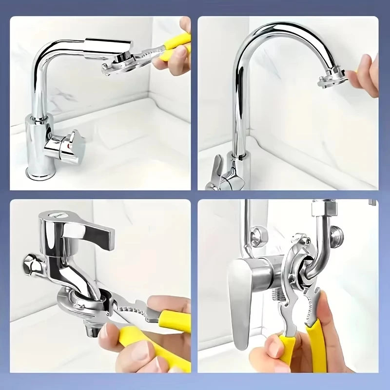 3-in-1 Tool Faucet Wrench with Bottle Opener and Pliers Kitchen Sink Aerator Filter Removal Spanner Multitool for Home Repair