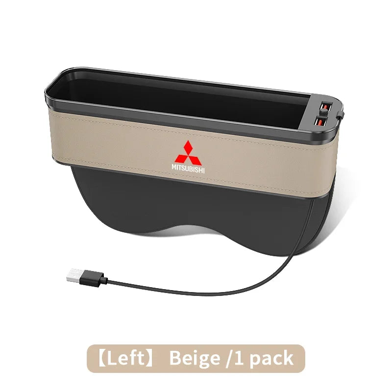 Car Seat Gap Organizer USB Charging Multifunction Storage Box For Mitsubishi Outlander Pajero Asx Lancer EX Evolution X Ralliart