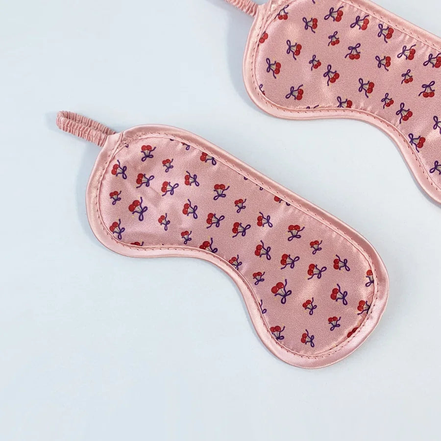 🌟 Top Rated! Pink Cherry Satin Eye Mask, Ultra-Soft Blackout Sleep Cover, Perfect for Naps, Flights & as a Universal Gift for A