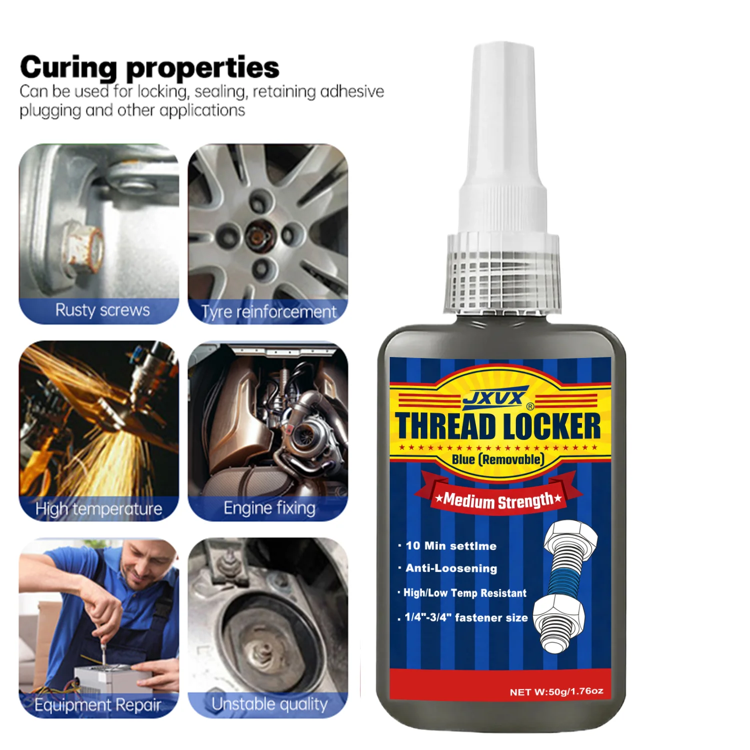 Blue Medium Strength Threadlocker Removable Quick-Drying Screw Locking Agent Industrial Thread Sealant 50ml Thread Locking Liquid Strong Anti-Slip Thread Fixing Adhesive easy to apply.
