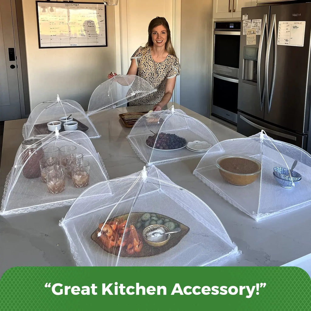 Picnic Food Covers for Outside Mesh: 3/6/12 Packs 17 Inch Pop Up Fine Fly Net for Fruit - Collapsible Screen Umbrella Food Tent
