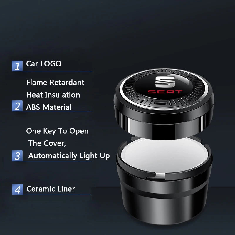 For Seat MK1 MK2 Ibiza Leon Ateca Arona Altea mk3 Car Interior Accessories Portable Luminous Ceramic Liner Cigarette Car Ashtray
