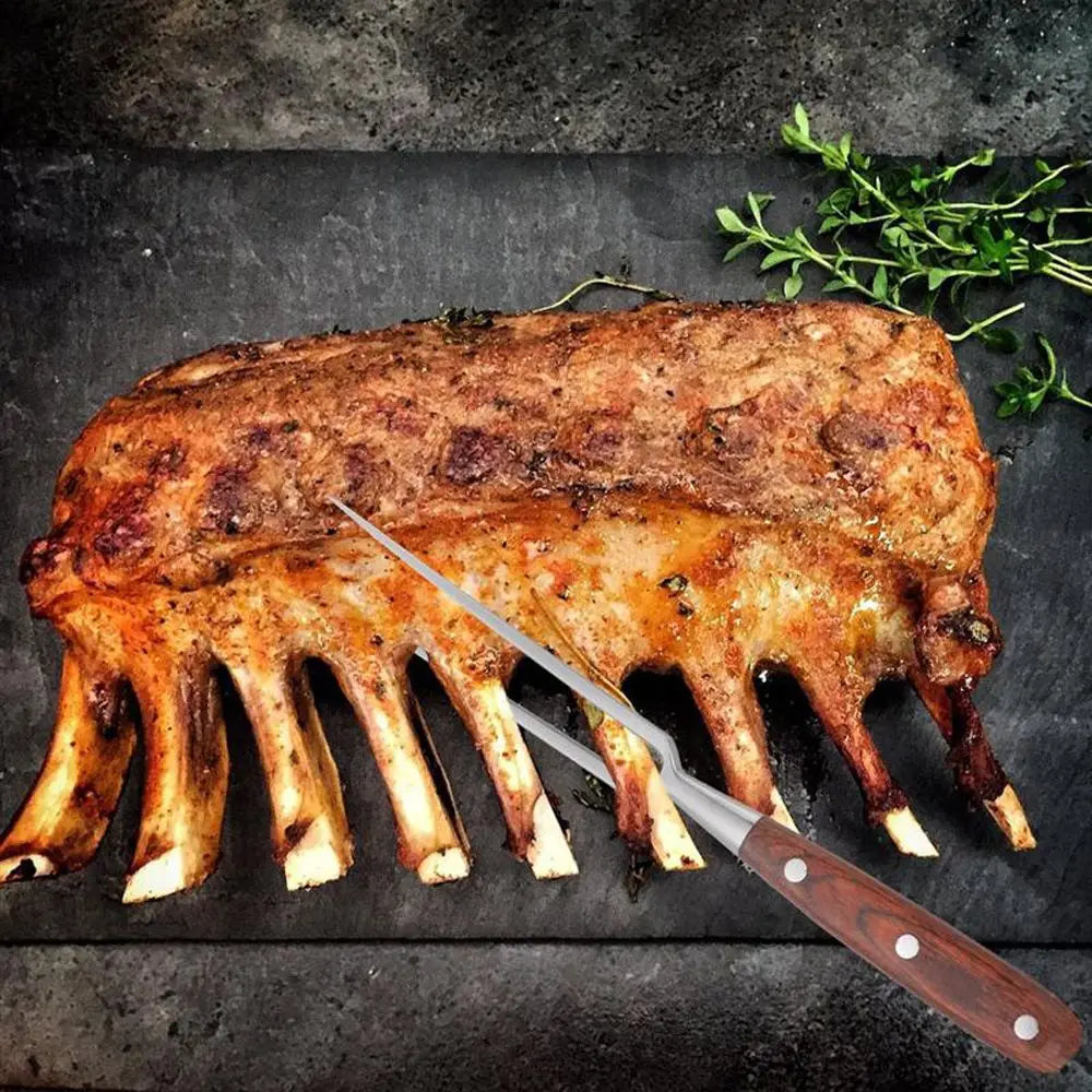 Portable Wooden Handle Grilling Picnic Cooking Fish BBQ Tool Barbecue Fork Meat Fork Kitchen Accessories