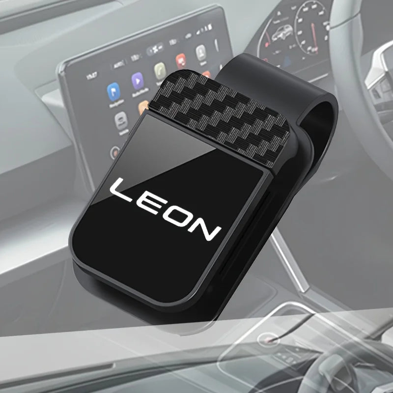 Car Sun Visor, Sunglasses Eyeglasses Mount with Ticket Card Clip - Carbon Fiber Textured Eyeglass Clip for SEAT LEON