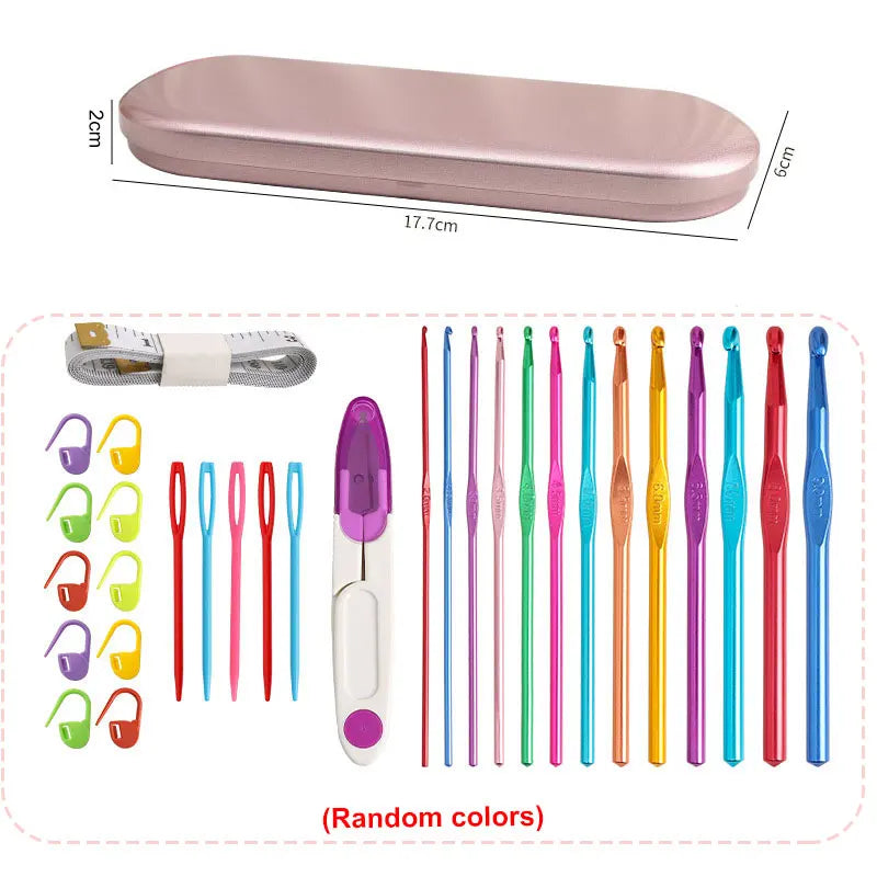 Crochet Hook Kit with Portable Storage Box Material Pack for Sewing Crocheting Beginner Set