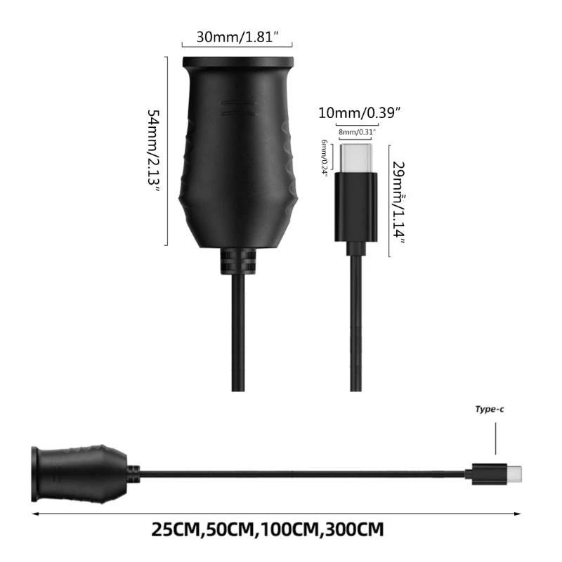 65W USB C To 12V Cigarette Socket Male to Female Cigarette Adapter Converter Car Electronics Accessory