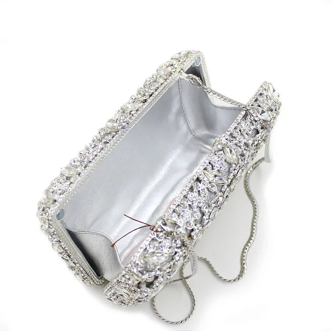 Fashion High Quality Crystal Handbag and Purse Luxury Metal Shiny Rhinestone Clutch Bag Evening Bag