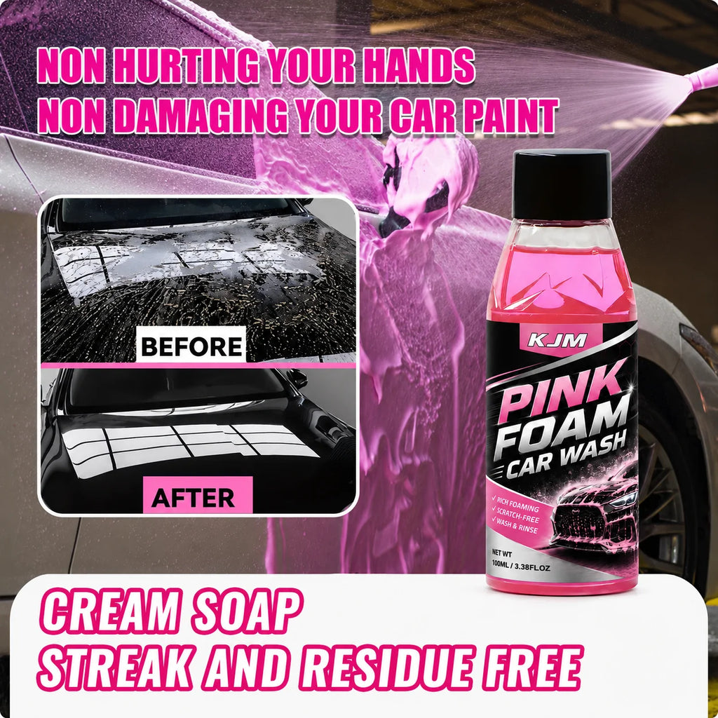 LJM Pink Snow Foam Car Wash Soap 100ML 1:100 Concentrated Lubricating Fast Dry Auto Detailing Shampoo