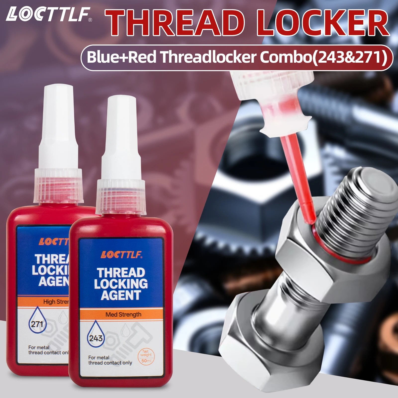 50ml Threadlocker 271Red High-Strength Thread Locker 243 Nuts-Bolts Locker Screw  Lock Tight Seal Fasteners Anaerobic Adhesive