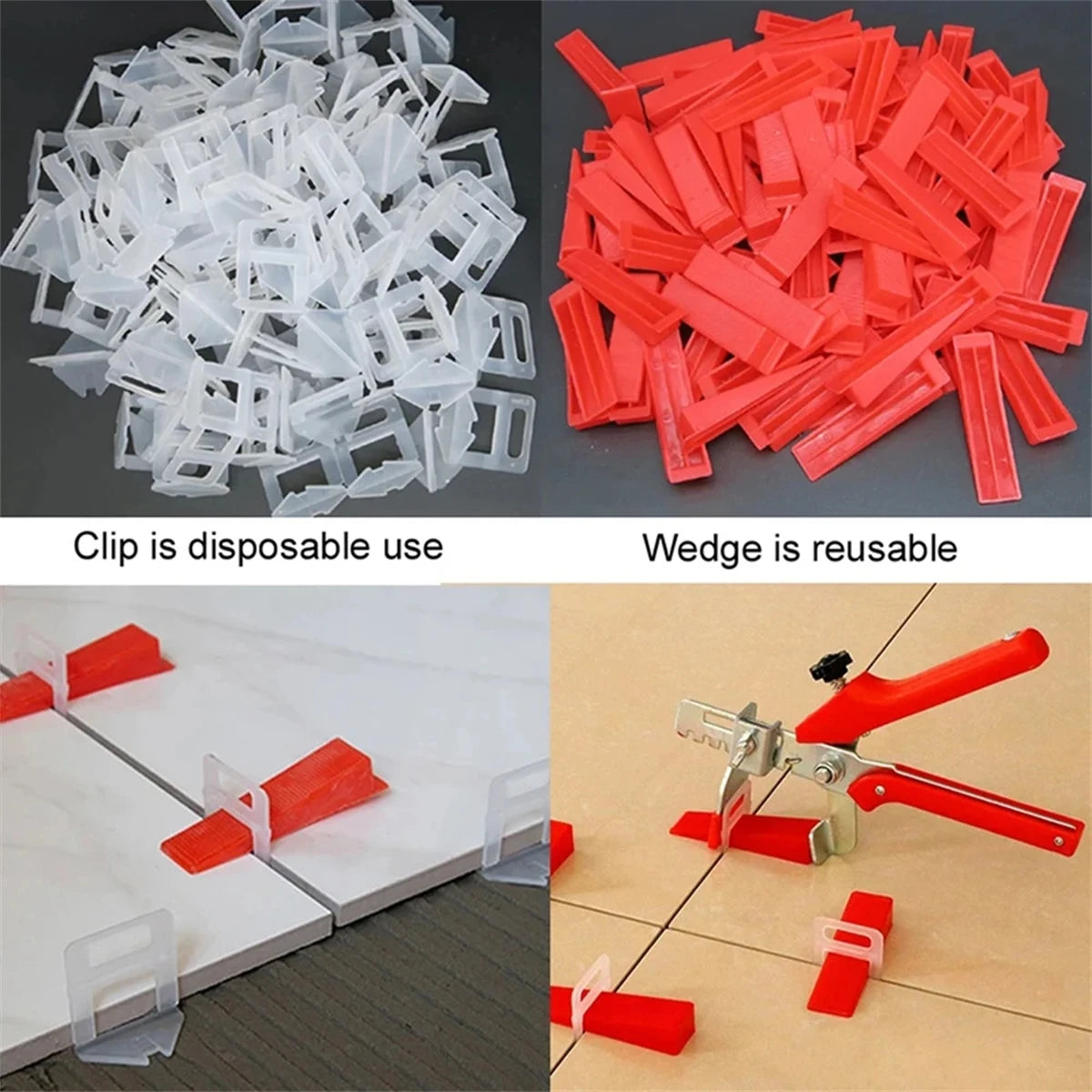 Plastic Tile Flat Leveling System Tools 100/200/500Pcs Tile Adjustment Clips Pliers Wedges Tile Laying Ceramic Wall Construction