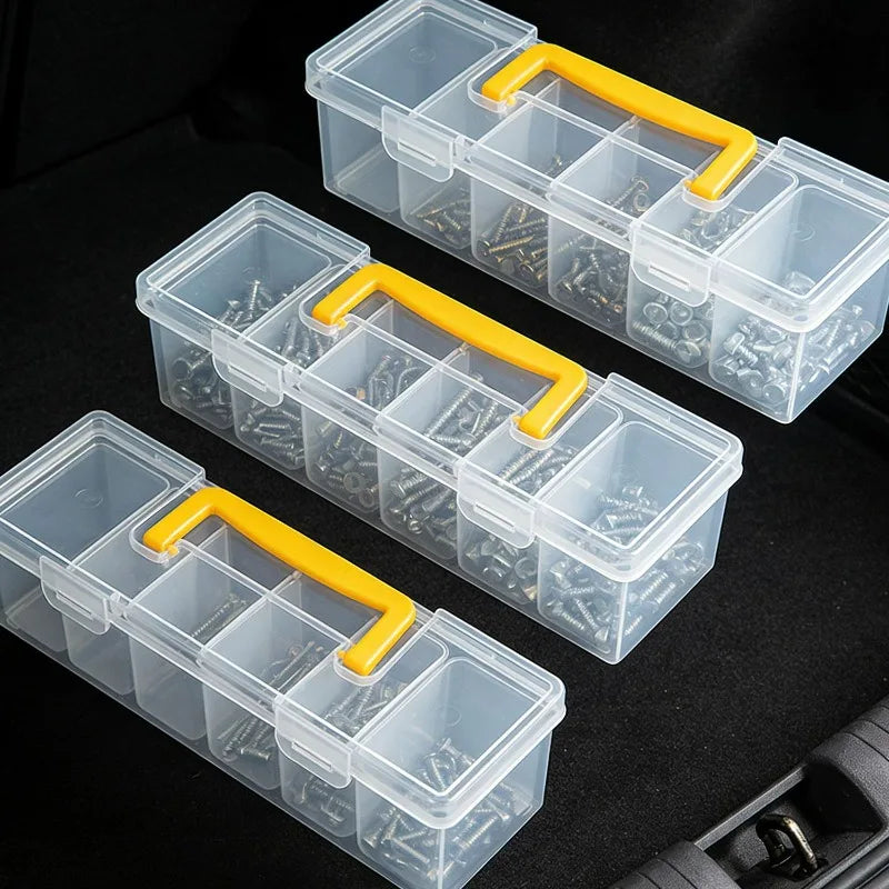 Transparent Rectangular Parts Storage Box Organizer with 6 Removable Bins Multi-functional Household Hardware Organizer Tool
