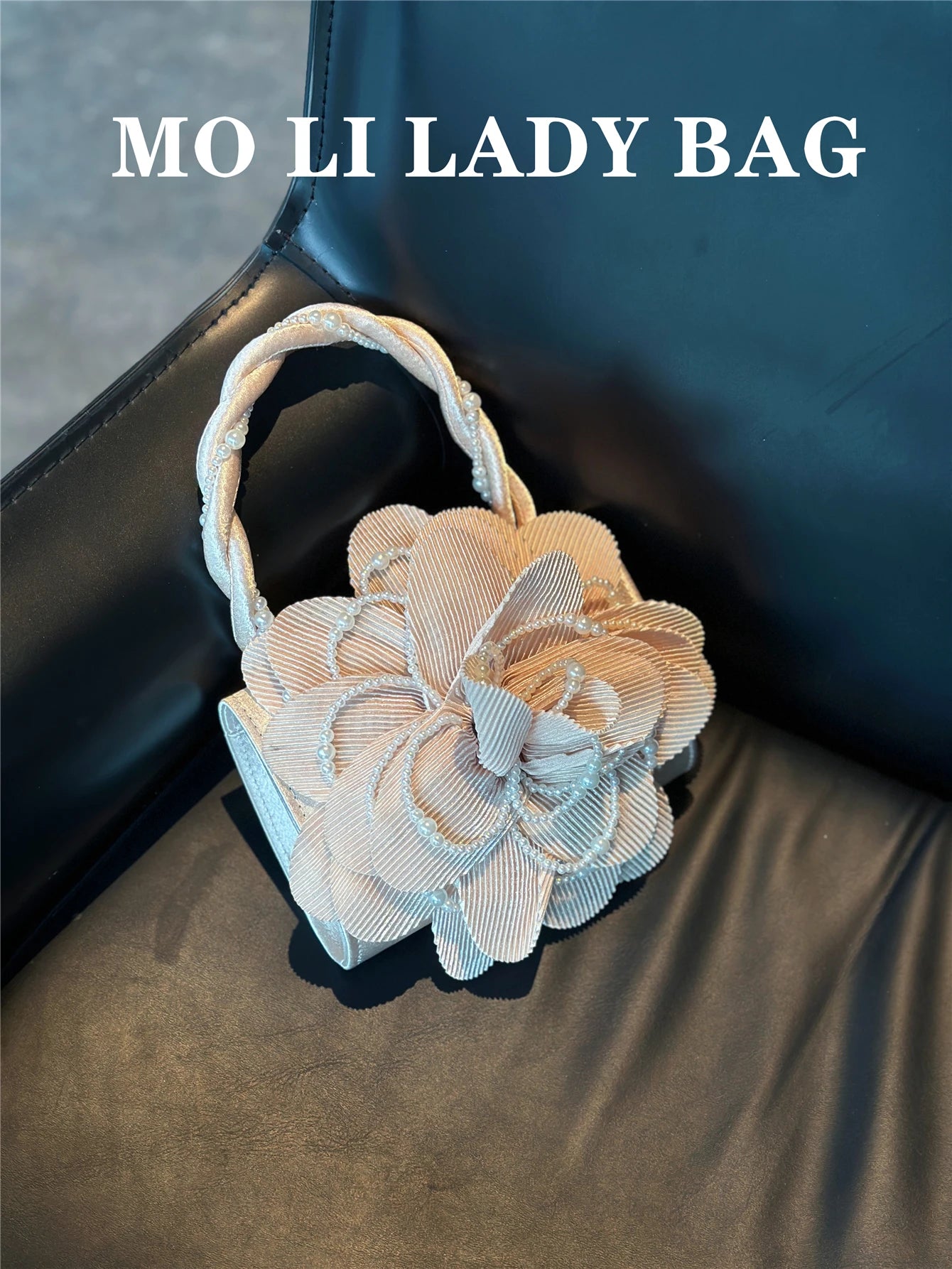 Retro Chinese Style Pearl Twist Flower Bag Rose 3D Pink Fairy Crossbody Women's Bag Handbag Casual Summer Fashion