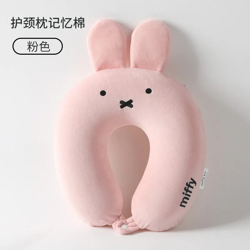 Cute Hot Anime Miffy Rabbit Ears Cartoon Memory Cotton Neck Pillow Four Hump Neck Pillow Comfort U-pillow Travel Car Plane Miffy