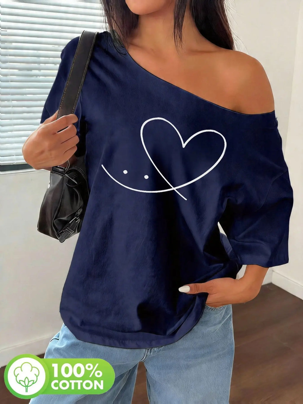 Plus Size Hand Drawn Sketchy Heart Smile Face Graphic Tee 100% Cotton Shoulder Loose Print T-Shirt Oversized Y2K Style Graphi