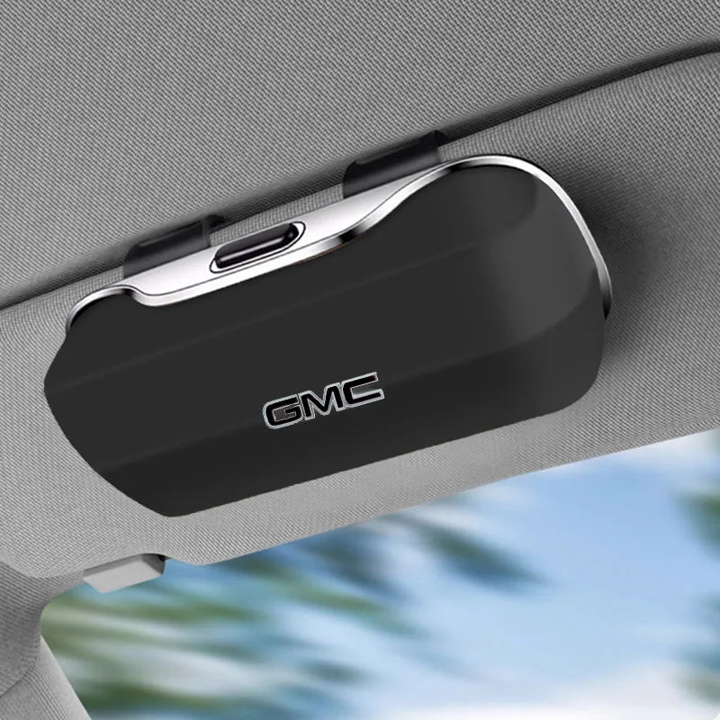 For GMC Car Sunglasses Holder, ABS Visor Glasses Case Clip Carbon Fiber Texture Car Sun Visor Glasses Box Storage
