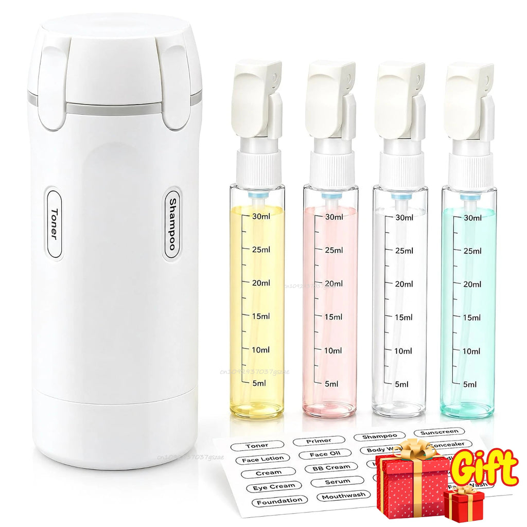 Leak Proof 4 in 1 Travel Dispenser Portable Refillable Travel Container Lightweight Storage Bottle for Shampoo Conditioner