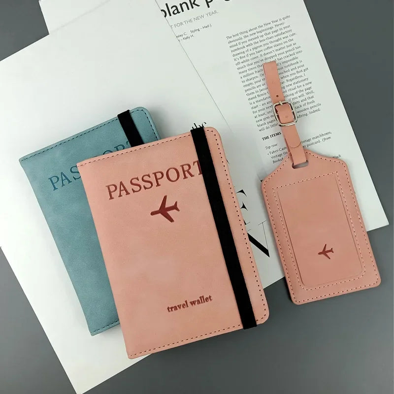 Travel Essentials: RFID-Blocking Passport Holder + Leather Luggage Tag Set
